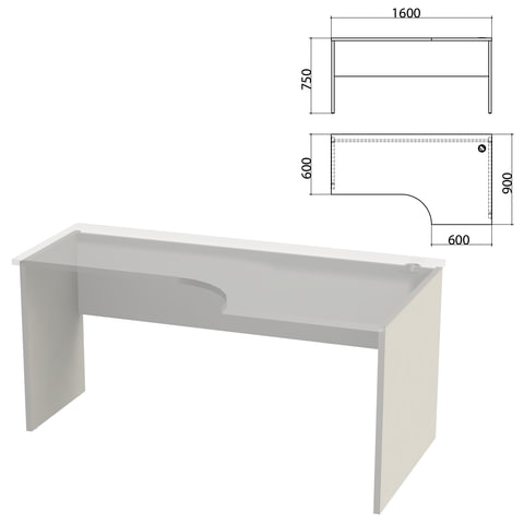 Каркас стола эргономичного "Этюд", 1600х900х750 мм, правый, серый, 401673-03