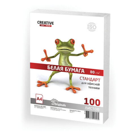 Бумага офисная А4, 80 г/м2, 100 л., СТУДЕНЧЕСКАЯ, CREATIVE, Россия, 146% (CIE), БС 100