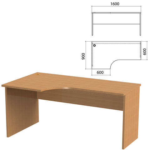 Стол письменный эргономичный "Этюд", 1600х900х750 мм, левый, бук бавария (КОМПЛЕКТ)