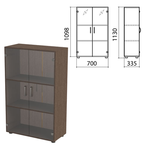 Шкаф закрытый со стеклом "Канц", 700х335х1130 мм, цвет венге (КОМПЛЕКТ)