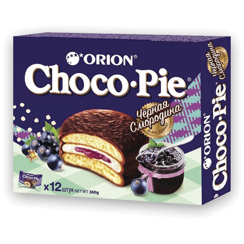 Печенье ORION "Choco Pie Black Currant" темный шоколад с черной смородиной, 360 г (12 штук х 30 г), О0000013002