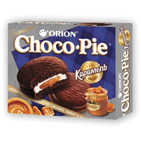 Печенье ORION "Choco Pie Dark Caramel" темный шоколад, карамельное, 360 г (12 штук х 30 г), О0000013514