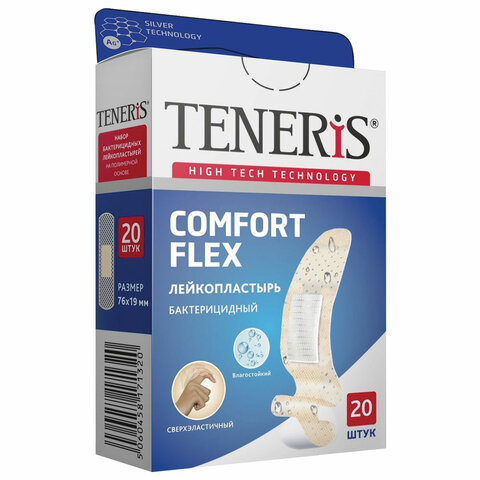 Набор пластырей 20 шт. TENERIS COMFORT FLEX суперэластичный, на полимерной основе, коробка с европодвесом, 0208-002