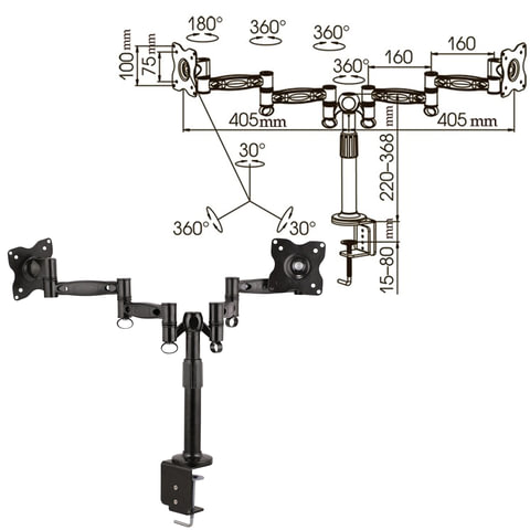 Кронштейн для 2 мониторов настольный KROMAX OFFICE-3, VESA 75/100, 10"-24", до 2х10 кг, 7 степеней свободы, 20032