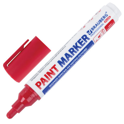 Маркер-краска лаковый (paint marker) 6 мм, КРАСНЫЙ, НИТРО-ОСНОВА, BRAUBERG PROFESSIONAL PLUS EXTRA, 151452