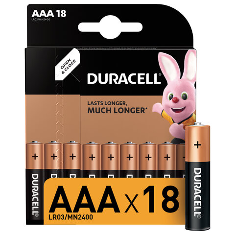 Батарейки КОМПЛЕКТ 18 шт., DURACELL Basic, AAA (LR03, 24А), алкалиновые, мизинчиковые, блистер, 81483686