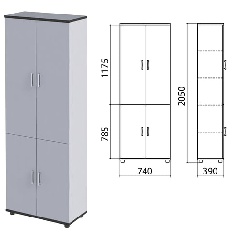 Шкаф закрытый "Монолит", 740х390х2050 мм, цвет серый (КОМПЛЕКТ)