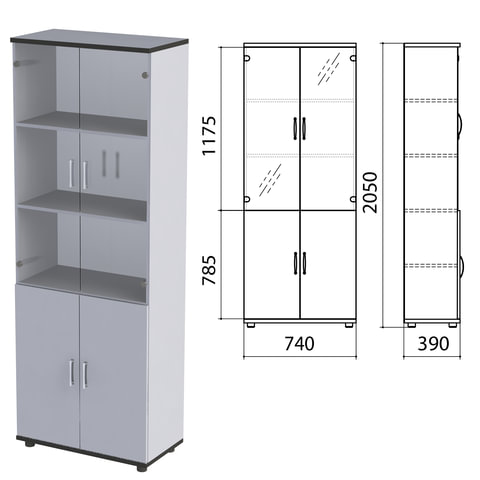 Шкаф закрытый со стеклом "Монолит", 740х390х2050 мм, цвет серый (КОМПЛЕКТ)